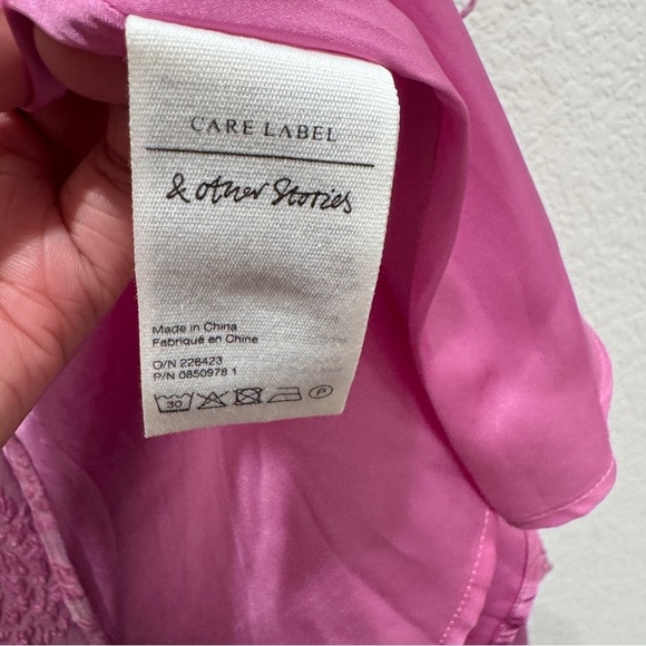 & Other Stories Jacquard Puff Wrap Floral Mini Dress Pink Size M - Picture 14 of 15